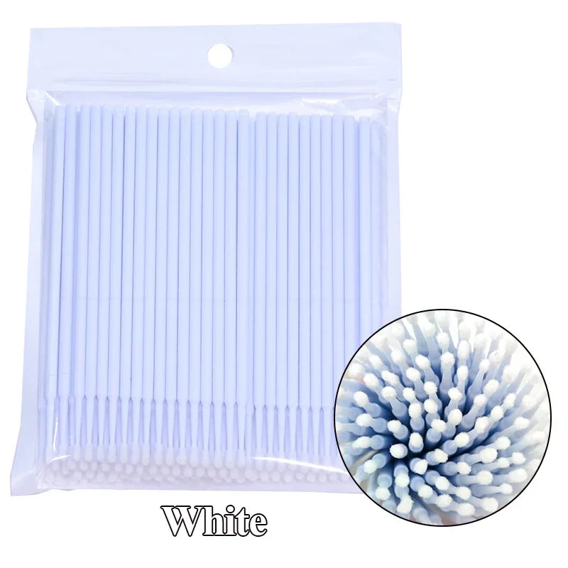 100PCS Eyelash Rengöringsborstar – Micro Cotton Swabs för Lash Extensions & Makeup Removal