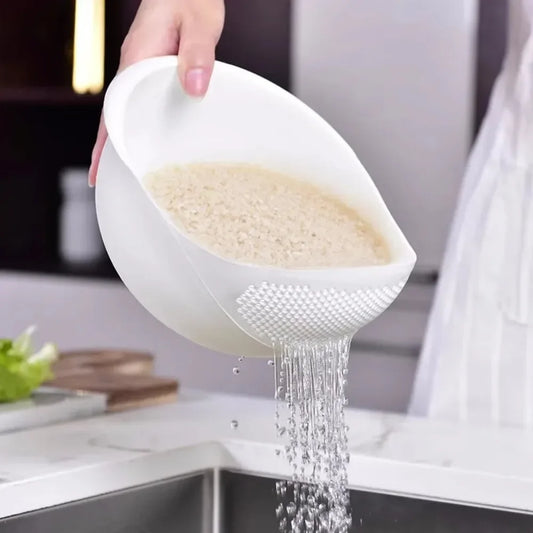 1PC Plastic Rice Sieve & Drain kurv med håndtag • Multi-purpose Kitchen Strainer Bowl til vask af ris, grøntsager og frugter
