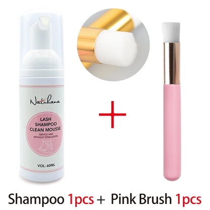 Natuhana 60ml Eyelash Extension Shampoo Mousse Lash Rengøringsskum for falske øjenvipper, skånsomt & ikke- irriterende makeup værktøj