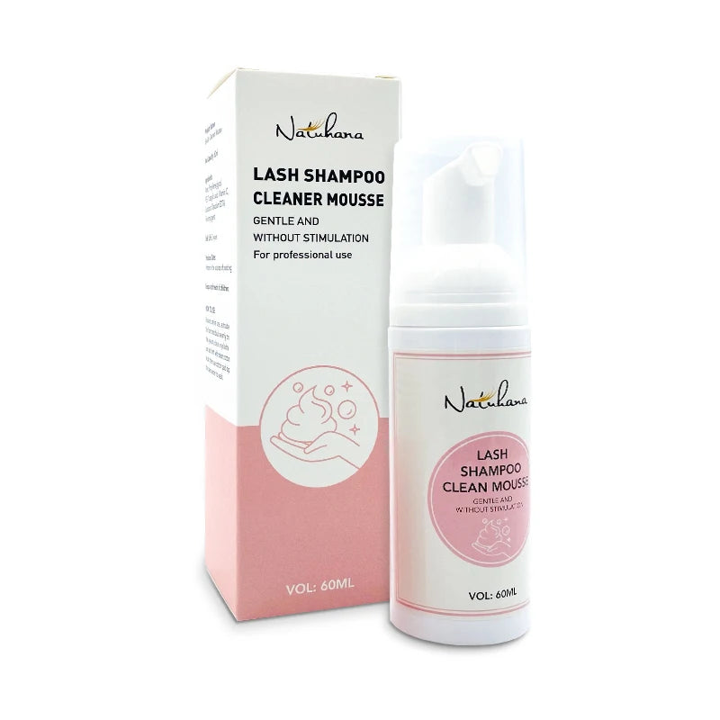 Natuhana 60ml Eyelash Extension Shampoo Mousse Lash Rengøringsskum for falske øjenvipper, skånsomt & ikke- irriterende makeup værktøj