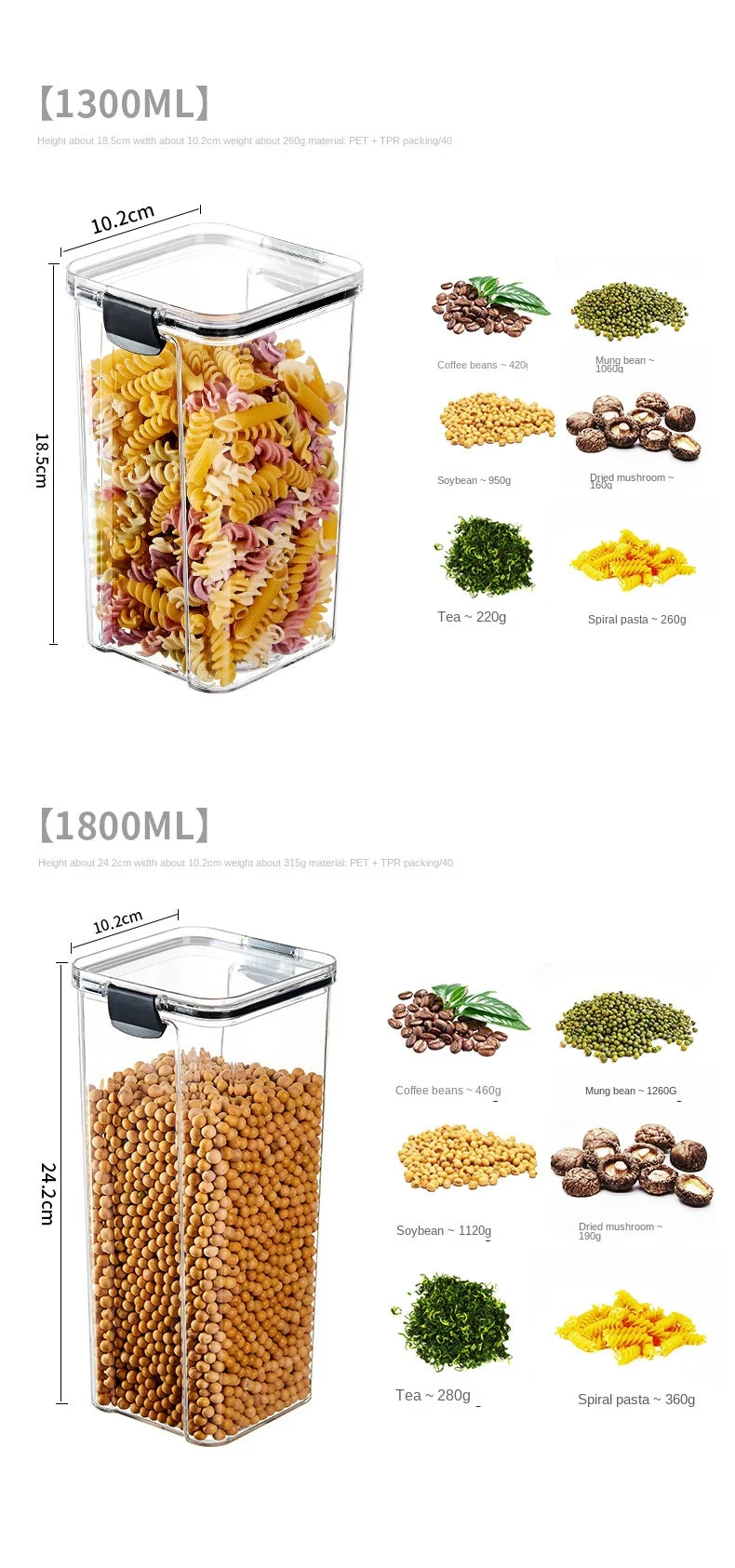 1PC Lufttæt forseglet opbevaringskrukke • Plastkorn, Pasta & krydderier Container • Fugt-Proof Kitchen Organizer Box