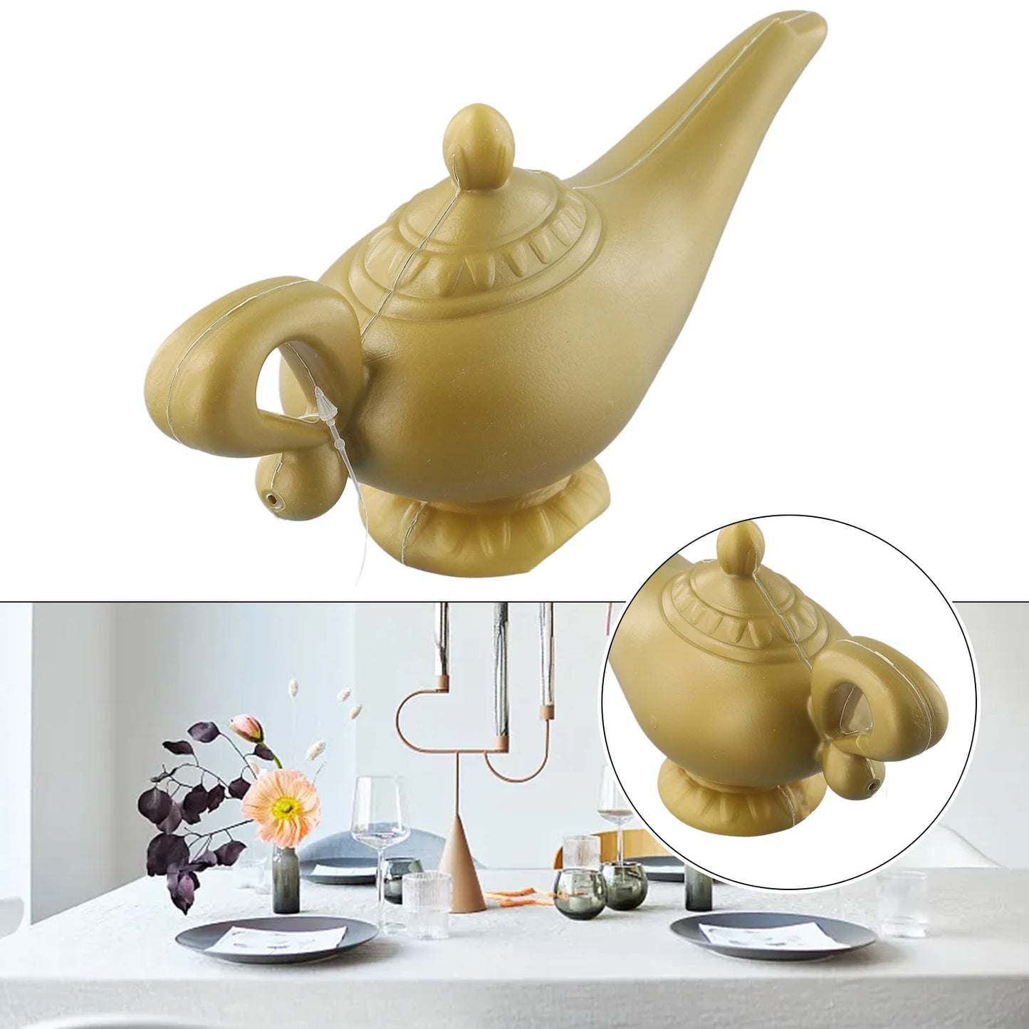 Aladdin Genie Lamp Costume Prop – Vintage Dekorativ Teapot, Retro Magic Lamp Ornament för Halloween, Jul & Fest Dekoration