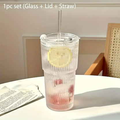 1/2 stk 600 ml Stripe Glas Cup med Lid og Straw ! Transparent Juice, vand, og Iced Coffee Drikkeglas