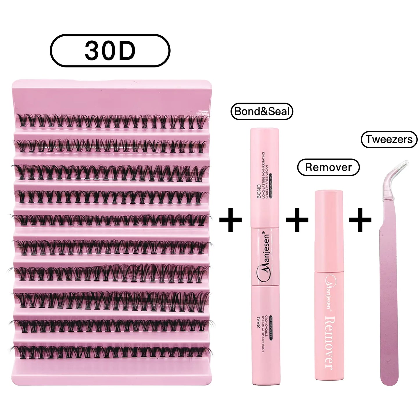 MAN!JE=SEN DIY Eyelash Extension Kit 200PCS Lash Clusters med Lash Bond & Seal, Professionelle Makeup Tools til limning Lashes