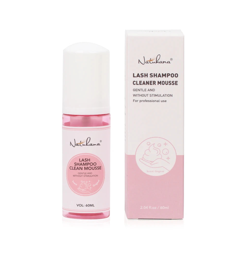 Natuhana 60ml Eyelash Extension Shampoo Mousse Lash Rengøringsskum for falske øjenvipper, skånsomt & ikke- irriterende makeup værktøj