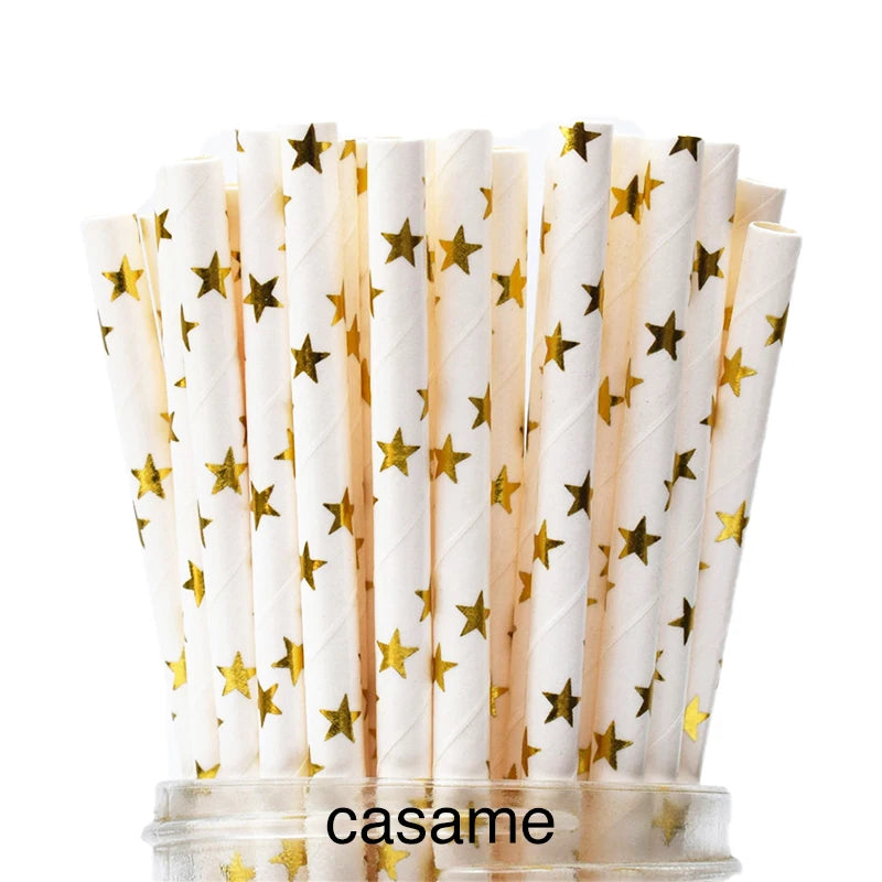 25PCS Metallic Gold & Silver Foil Papper Straws – Hjärta, Star & Chevron Mönster Biologiskt nedbrytbara Fest Straws för bröllop, födelsedag och evenemang