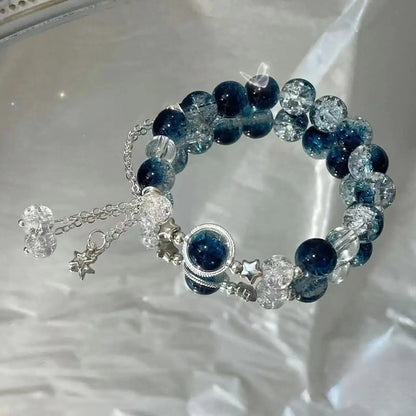 Niche Design Star Chain Tassel armband - Fantasy Blue Crystal Pärlor Elastiska rep armband för kvinnor