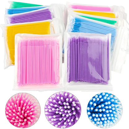 100PCS Eyelash Rengöringsborstar – Micro Cotton Swabs för Lash Extensions & Makeup Removal