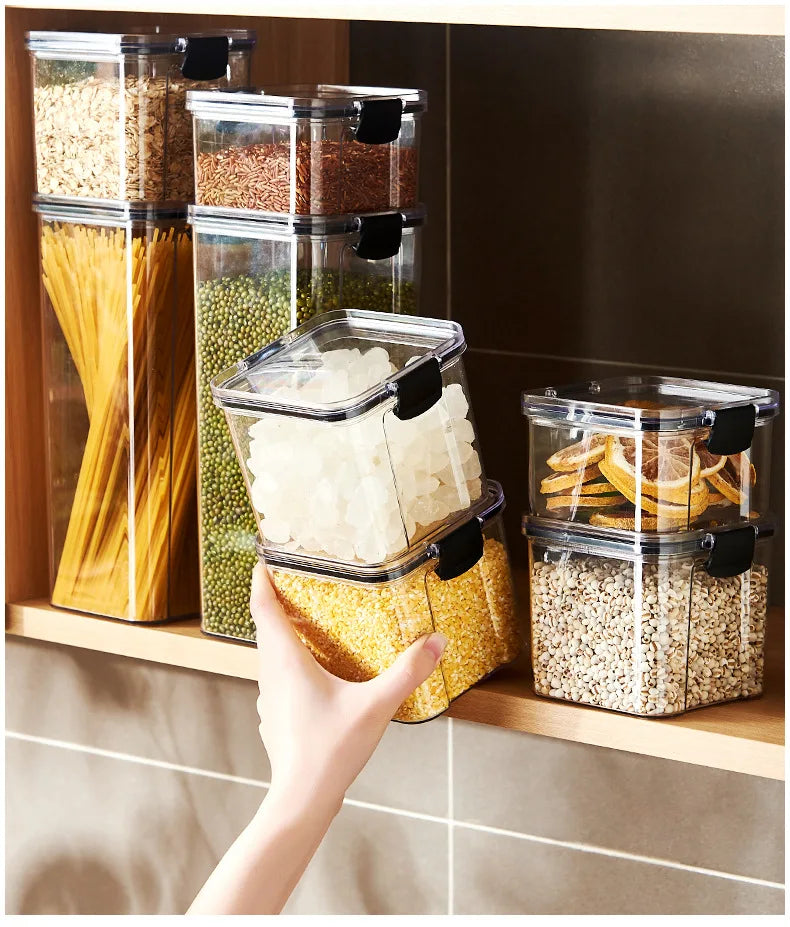 1PC Lufttæt forseglet opbevaringskrukke • Plastkorn, Pasta & krydderier Container • Fugt-Proof Kitchen Organizer Box