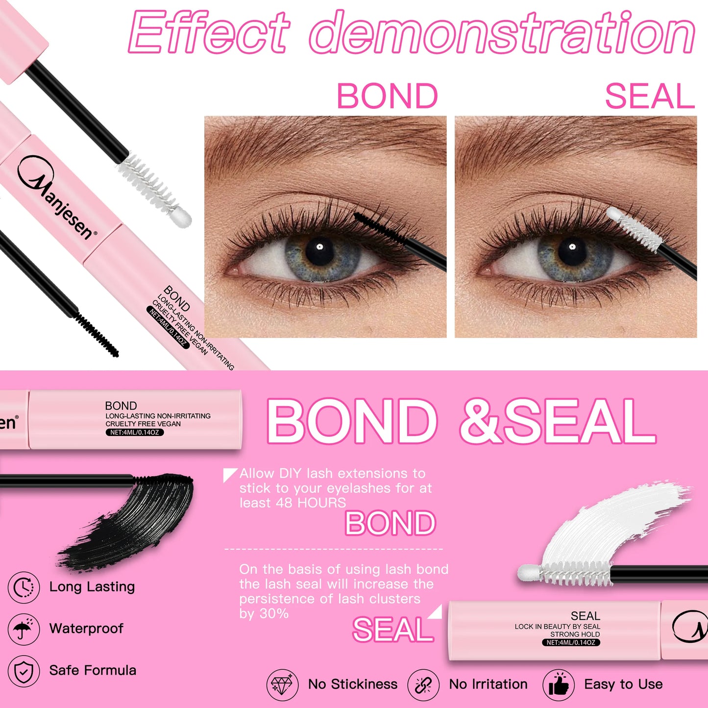 MAN!JE=SEN DIY Eyelash Extension Kit 200PCS Lash Clusters med Lash Bond & Seal, Professionelle Makeup Tools til limning Lashes