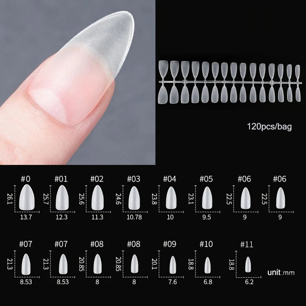 120PCS Matte Press-On Nail Tips – Soft Full-Cover Oval Almond False Nails for DIY Manicure