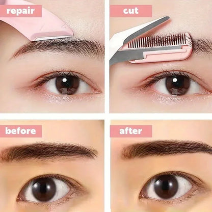 3-piece Eyebrow Trimmer sæt ! Rustfrit stål saks, Comb & Shaver for Eyelash og begynder Makeup, Precision Removal tilbehør