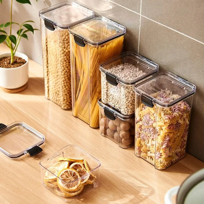 1PC Lufttæt forseglet opbevaringskrukke • Plastkorn, Pasta & krydderier Container • Fugt-Proof Kitchen Organizer Box