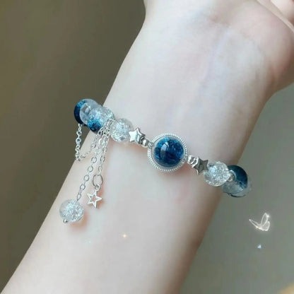 Niche Design Star Chain Tassel armband - Fantasy Blue Crystal Pärlor Elastiska rep armband för kvinnor