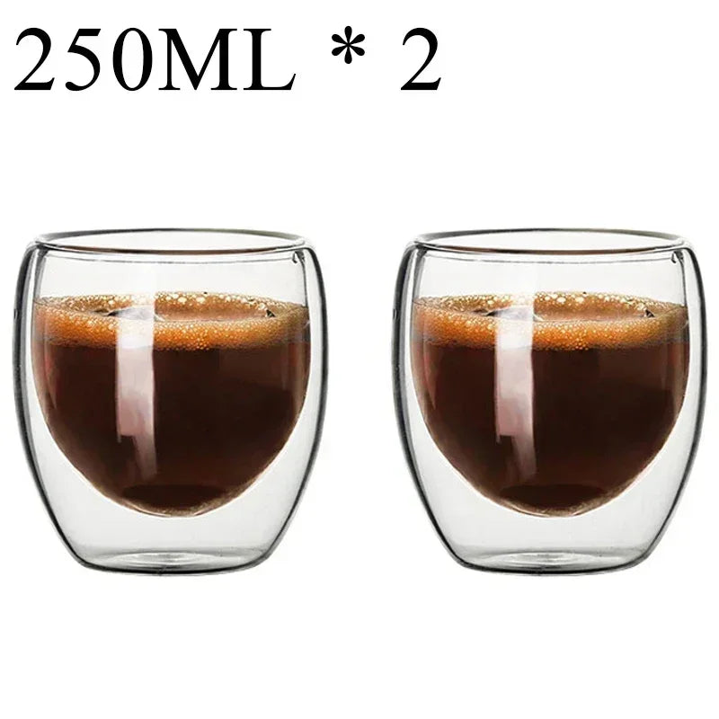 2-18PCS Double Wall High Borosilicate Glass Mugs – Heat Resistant Tea, Coffee, Milk, and Juice Cups, Creative Bar Drinkware Gift Set