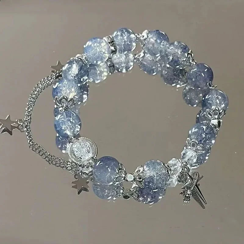 Niche Design Star Chain Tassel armband - Fantasy Blue Crystal Pärlor Elastiska rep armband för kvinnor
