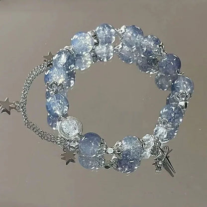 Niche Design Star Chain Tassel armband - Fantasy Blue Crystal Pärlor Elastiska rep armband för kvinnor