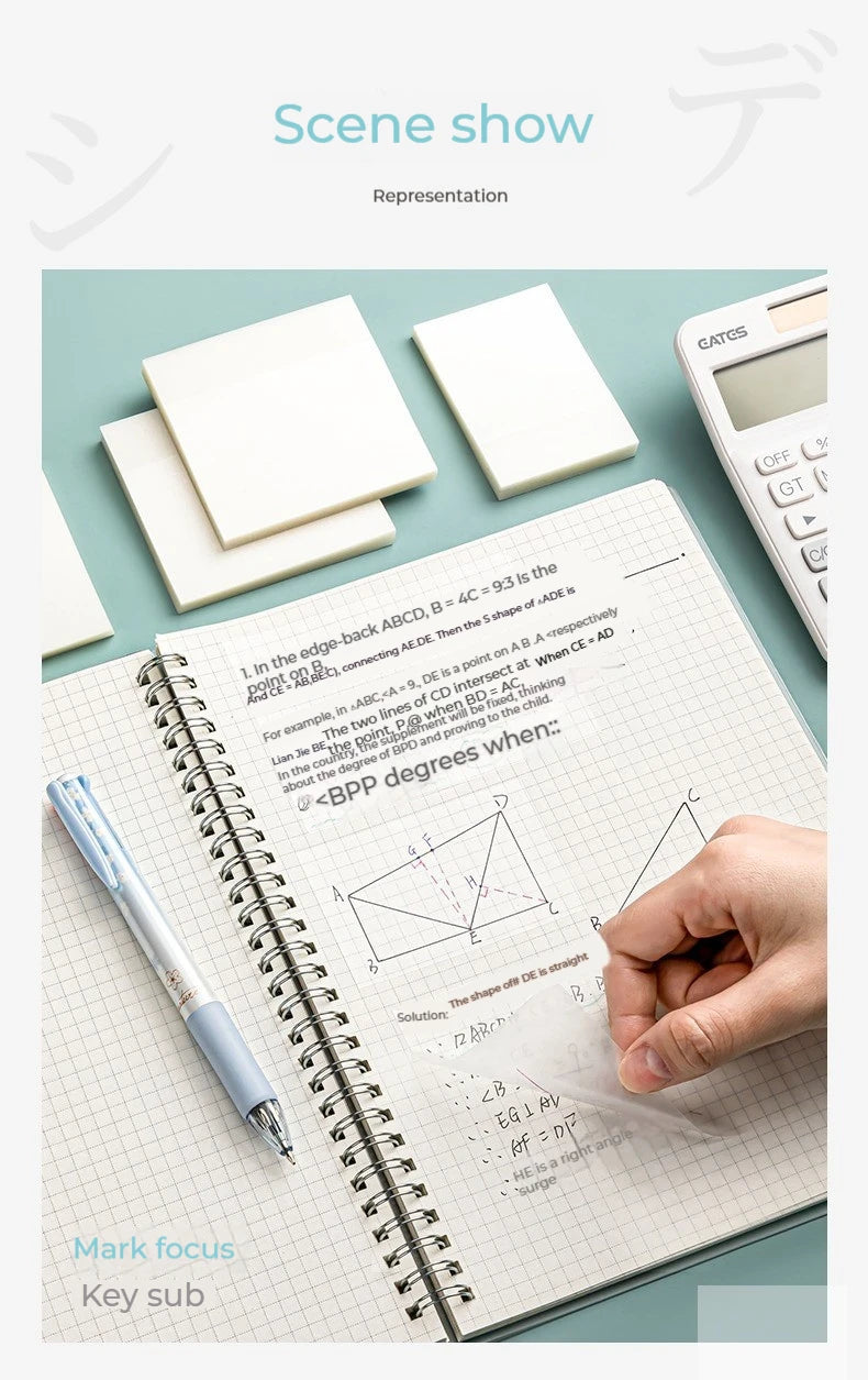 50 Plåt Transparent Sticky Notes – Vattentäta Meddelande & Signatur Stickers för Anteckningsböcker