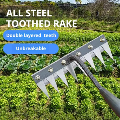 Carbon Steel Garden Weeding Rake – 5/6/7/8 Tandjordslossning & ogräsborttagningsverktyg för gård, trädgård och landskapsarkitektur