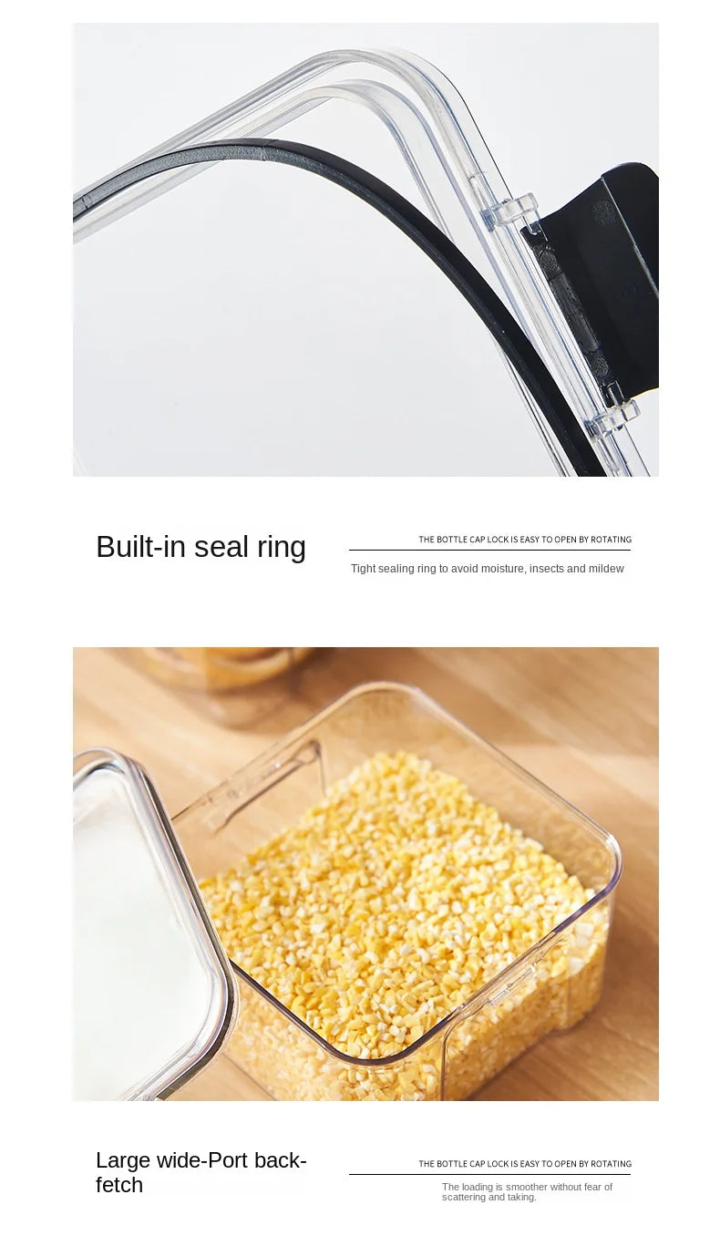 1PC Lufttæt forseglet opbevaringskrukke • Plastkorn, Pasta & krydderier Container • Fugt-Proof Kitchen Organizer Box