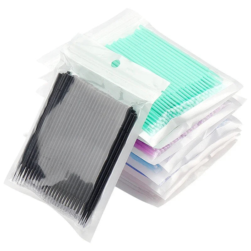 100PCS Eyelash Rengöringsborstar – Micro Cotton Swabs för Lash Extensions & Makeup Removal