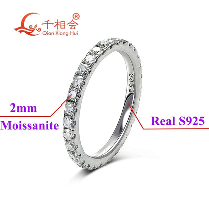 0.1ct 3mm D VVS Moissanite Full Eternity Band Ring – 925 Sterling Silver Engagement & Party Jewelry for Women