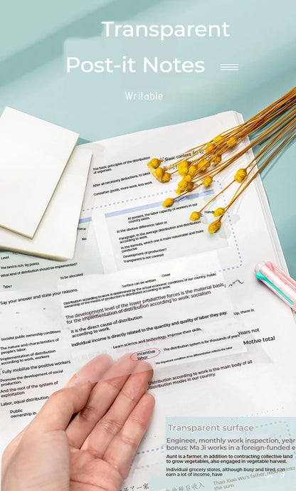 50 Plåt Transparent Sticky Notes – Vattentäta Meddelande & Signatur Stickers för Anteckningsböcker