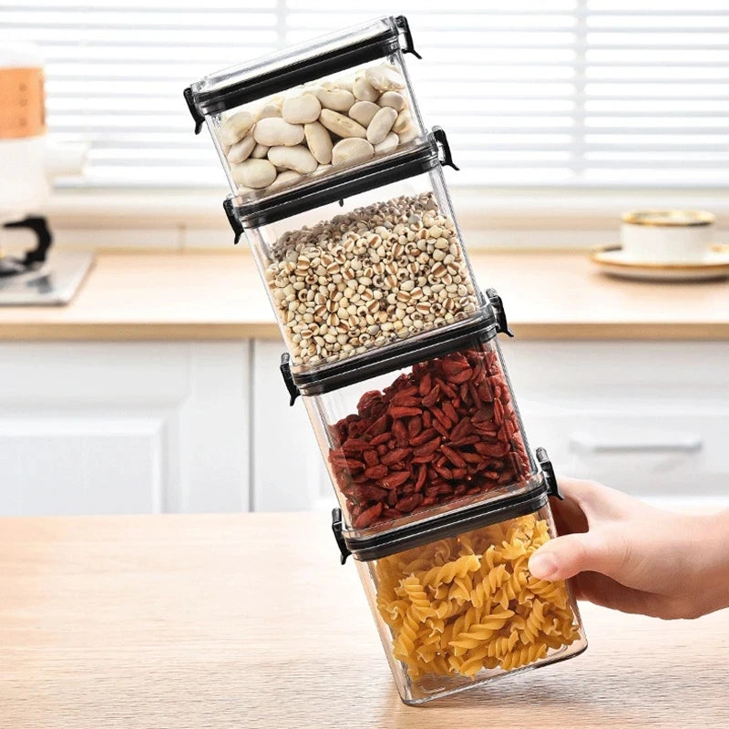 1PC Lufttæt forseglet opbevaringskrukke • Plastkorn, Pasta & krydderier Container • Fugt-Proof Kitchen Organizer Box