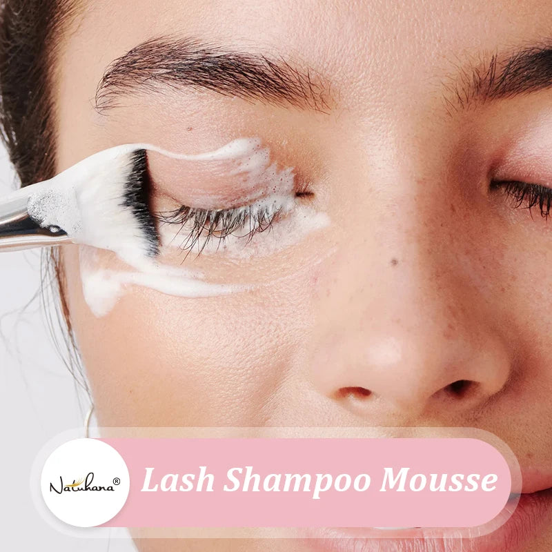Natuhana 60ml Eyelash Extension Shampoo Mousse Lash Rengøringsskum for falske øjenvipper, skånsomt & ikke- irriterende makeup værktøj