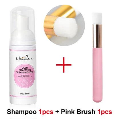 Natuhana 60ml Eyelash Extension Shampoo Mousse Lash Rengøringsskum for falske øjenvipper, skånsomt & ikke- irriterende makeup værktøj