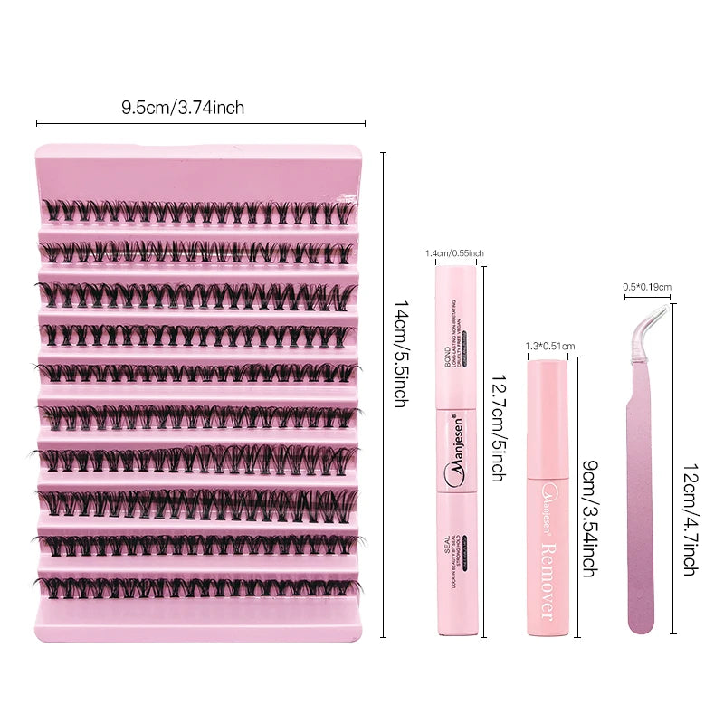 MAN!JE=SEN DIY Eyelash Extension Kit 200PCS Lash Clusters med Lash Bond & Seal, Professionelle Makeup Tools til limning Lashes