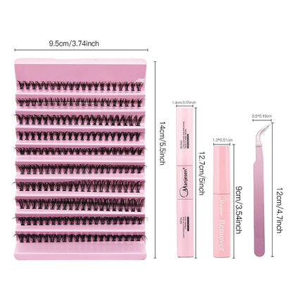 MAN!JE=SEN DIY Eyelash Extension Kit 200PCS Lash Clusters med Lash Bond & Seal, Professionelle Makeup Tools til limning Lashes