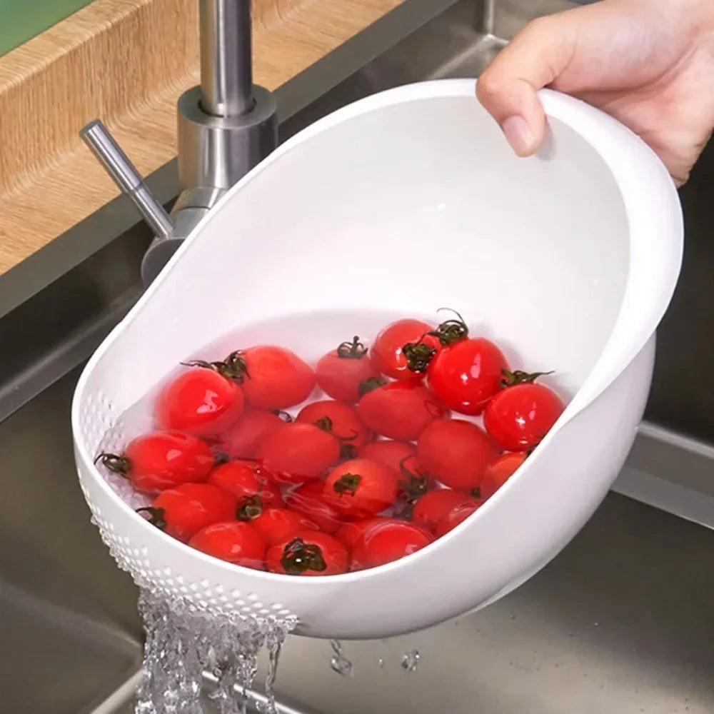 1PC Plastic Ris Sieve & Drain Basket med handtag – Multi-Purpose Kitchen Strainer Bowl för tvätt ris, grönsaker och frukter