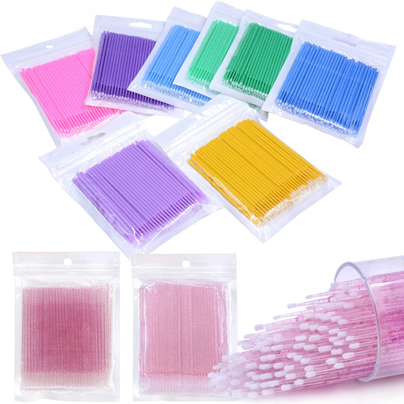 100PCS Eyelash Rengöringsborstar – Micro Cotton Swabs för Lash Extensions & Makeup Removal