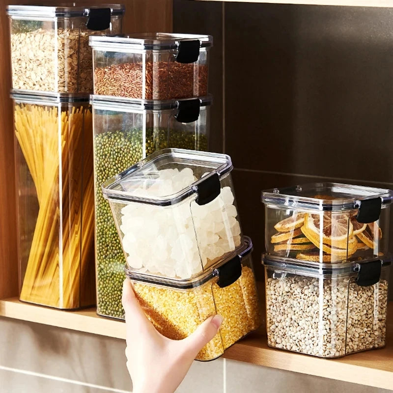1PC Lufttæt forseglet opbevaringskrukke • Plastkorn, Pasta & krydderier Container • Fugt-Proof Kitchen Organizer Box