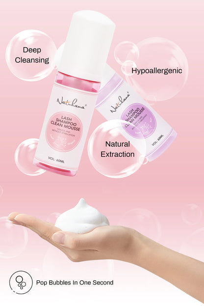 Natuhana 60ml Eyelash Extension Shampoo Mousse Lash Rengøringsskum for falske øjenvipper, skånsomt & ikke- irriterende makeup værktøj