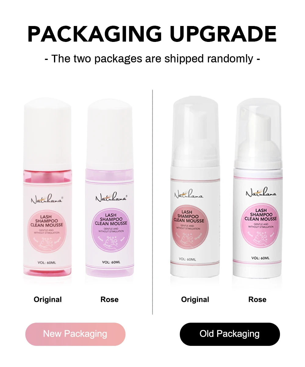Natuhana 60ml Eyelash Extension Shampoo Mousse Lash Rengøringsskum for falske øjenvipper, skånsomt & ikke- irriterende makeup værktøj