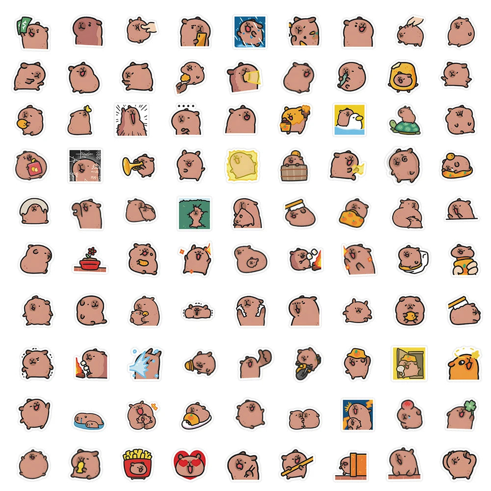 10/50/100pcs Capybaras Stickers – Cute Cartoon Decals for Laptop, Phone, Car, Bicycle & Kids DIY