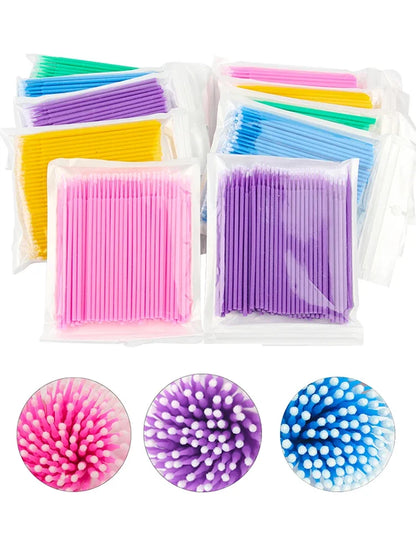 100PCS Eyelash Rengöringsborstar – Micro Cotton Swabs för Lash Extensions & Makeup Removal