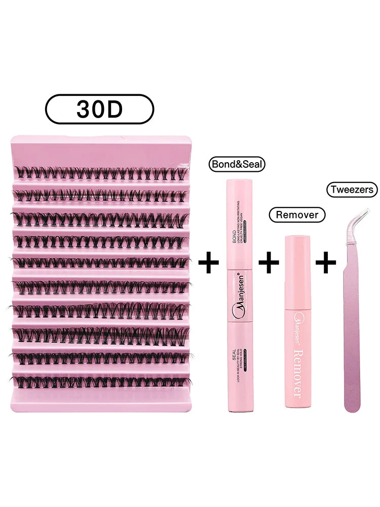 MAN!JE=SEN DIY Eyelash Extension Kit 200PCS Lash Clusters med Lash Bond & Seal, Professionelle Makeup Tools til limning Lashes