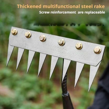 Carbon Steel Garden Weeding Rake – 5/6/7/8 Tandjordslossning & ogräsborttagningsverktyg för gård, trädgård och landskapsarkitektur