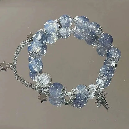 Niche Design Star Chain Tassel armband - Fantasy Blue Crystal Pärlor Elastiska rep armband för kvinnor